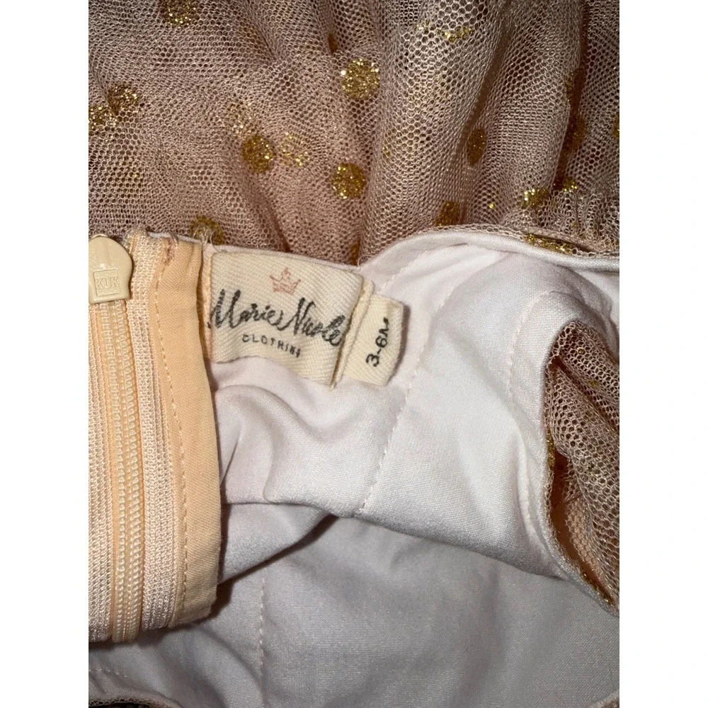 Marie Nicole Clothing Baby Girl Gold Polka Dot Tulle Tutu Romper Peach 3-6M